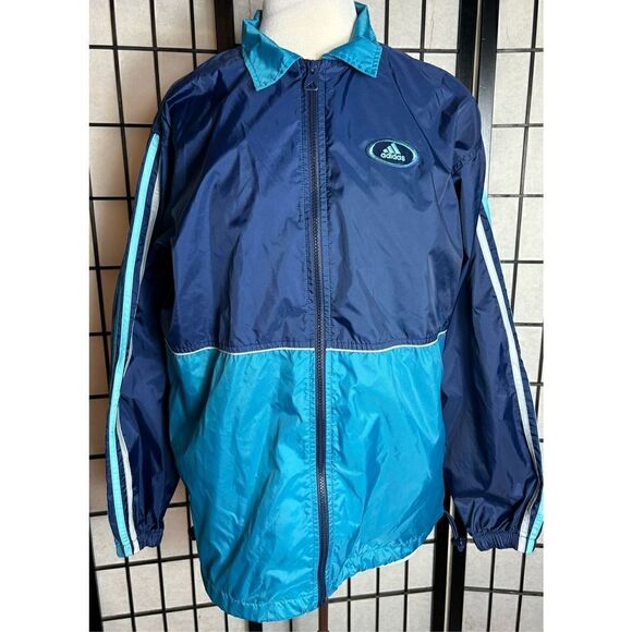 Adidas Blue Stripe Zip Up Windbreaker - Picture 1 of 7